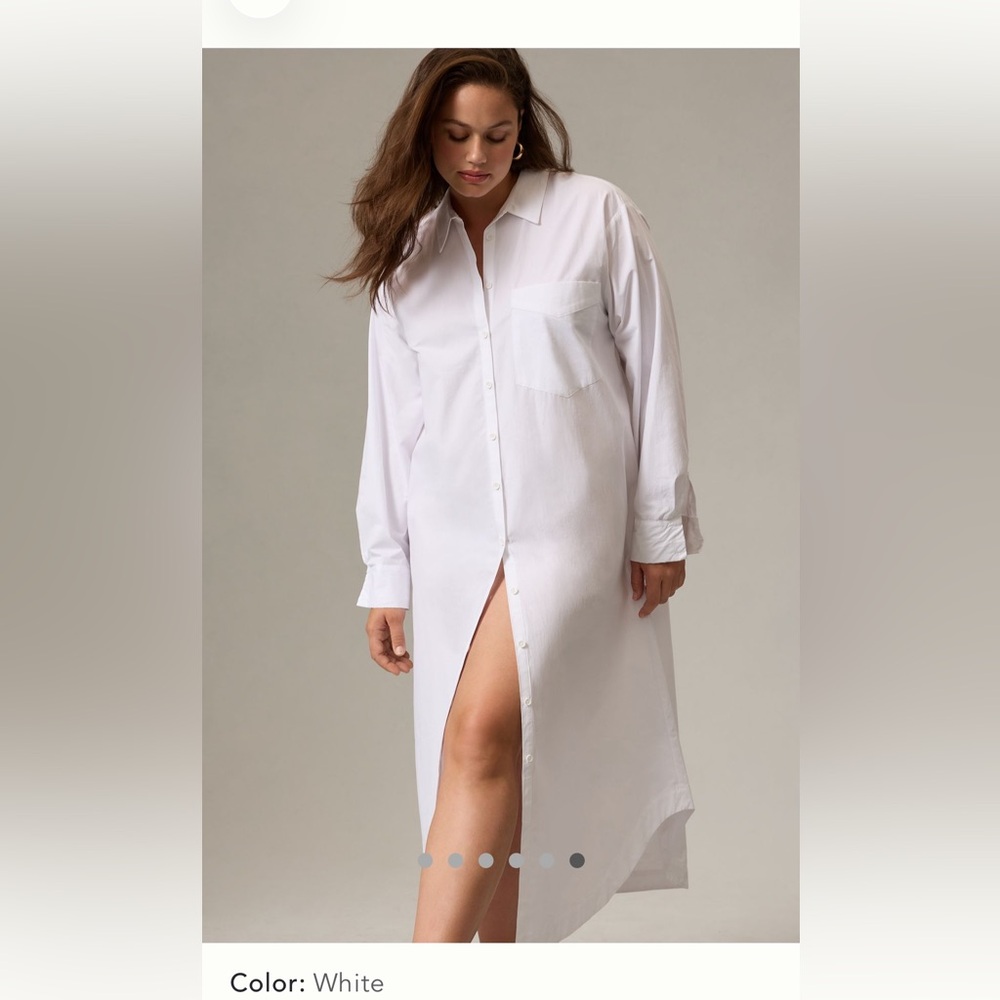 Maeve White Button-Front Shirt Dress